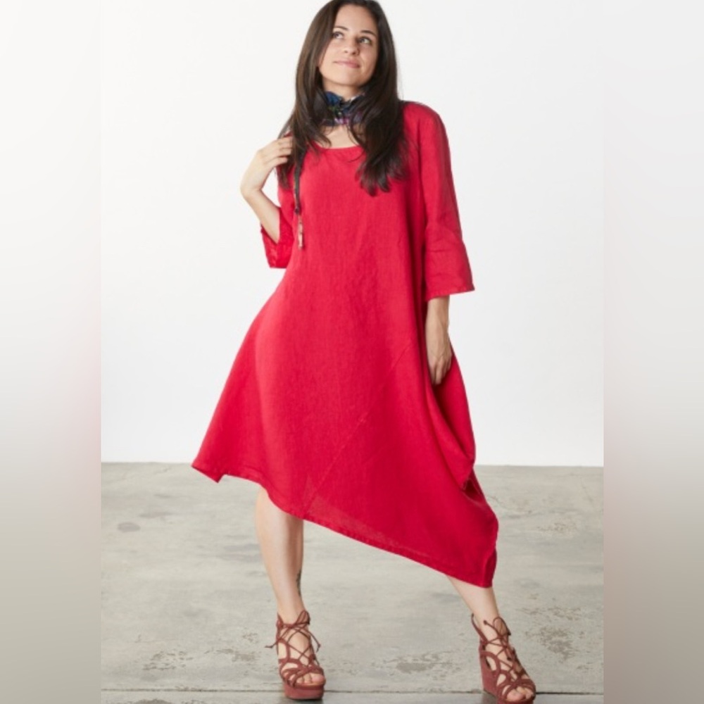 bryn Walker Asymmetrical Red Linen Dress